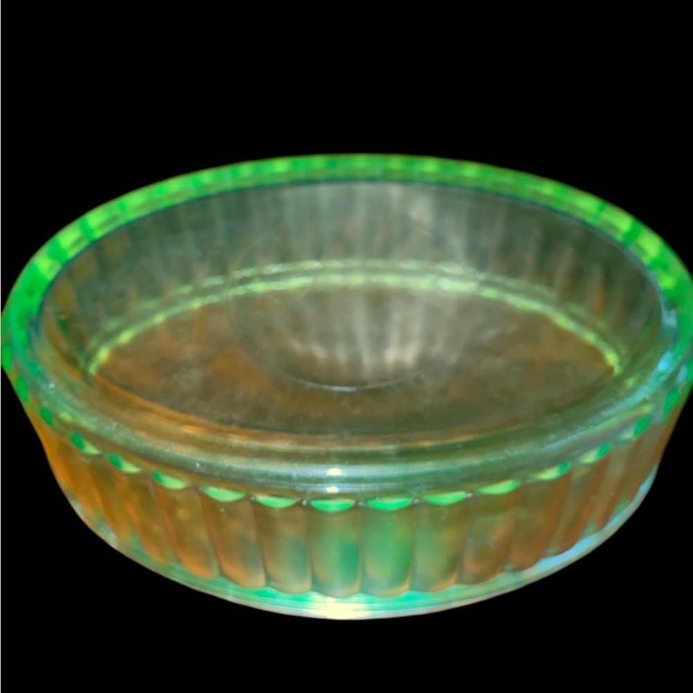 Vintage 1930s Anchor Hocking Oval Uranium Green Ribbed Depression Glass - Picture 5 of 10